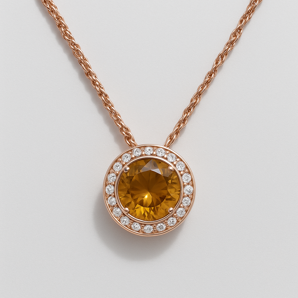Collier Rond en Or Rose avec Cristal Marron et Zircones