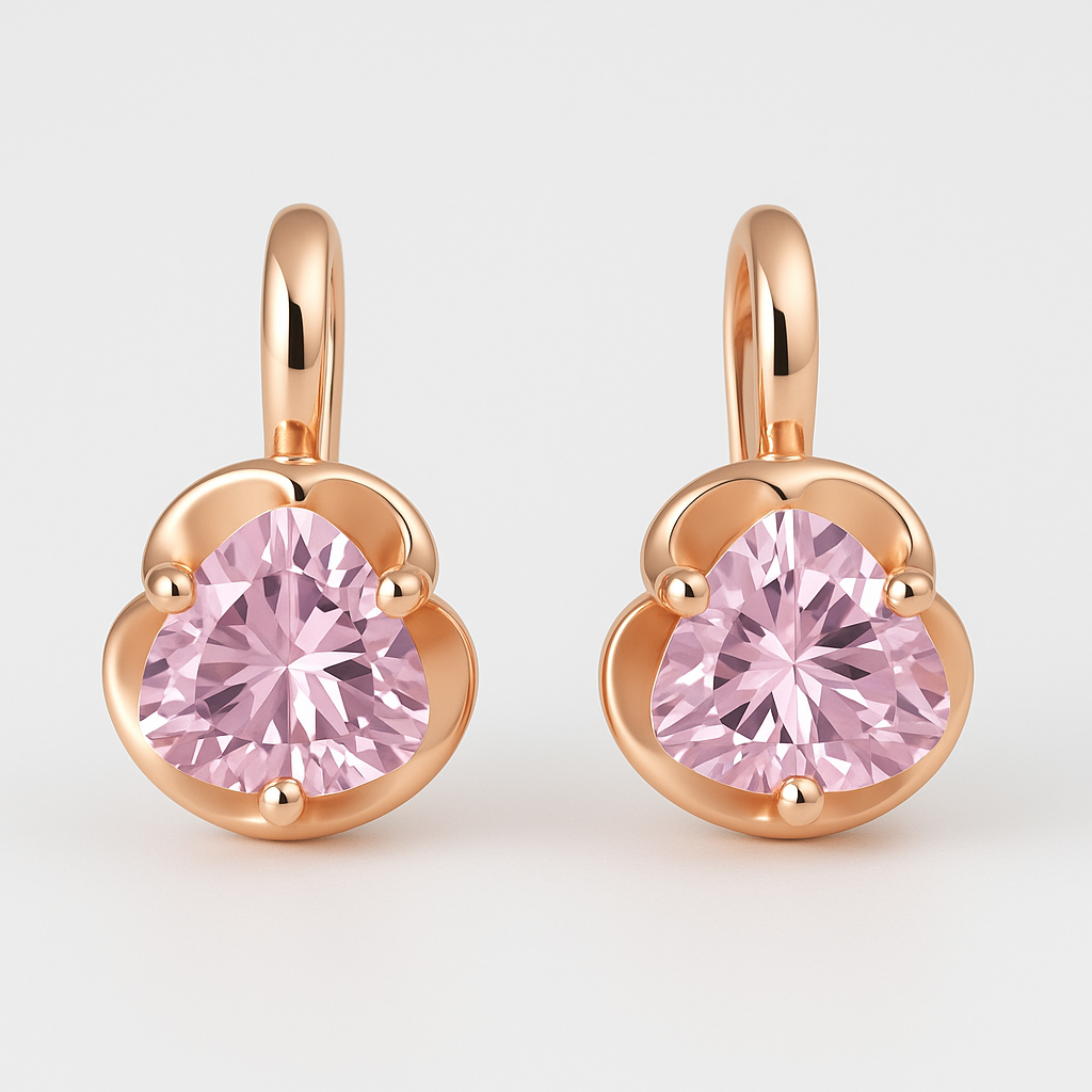 Boucles d'Oreilles en Or Rose avec Cristaux Roses