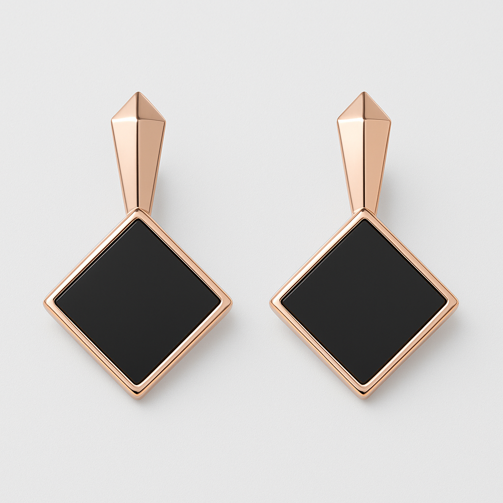 Boucles d’Oreilles en Or Rose avec Détail Géométrique Noir