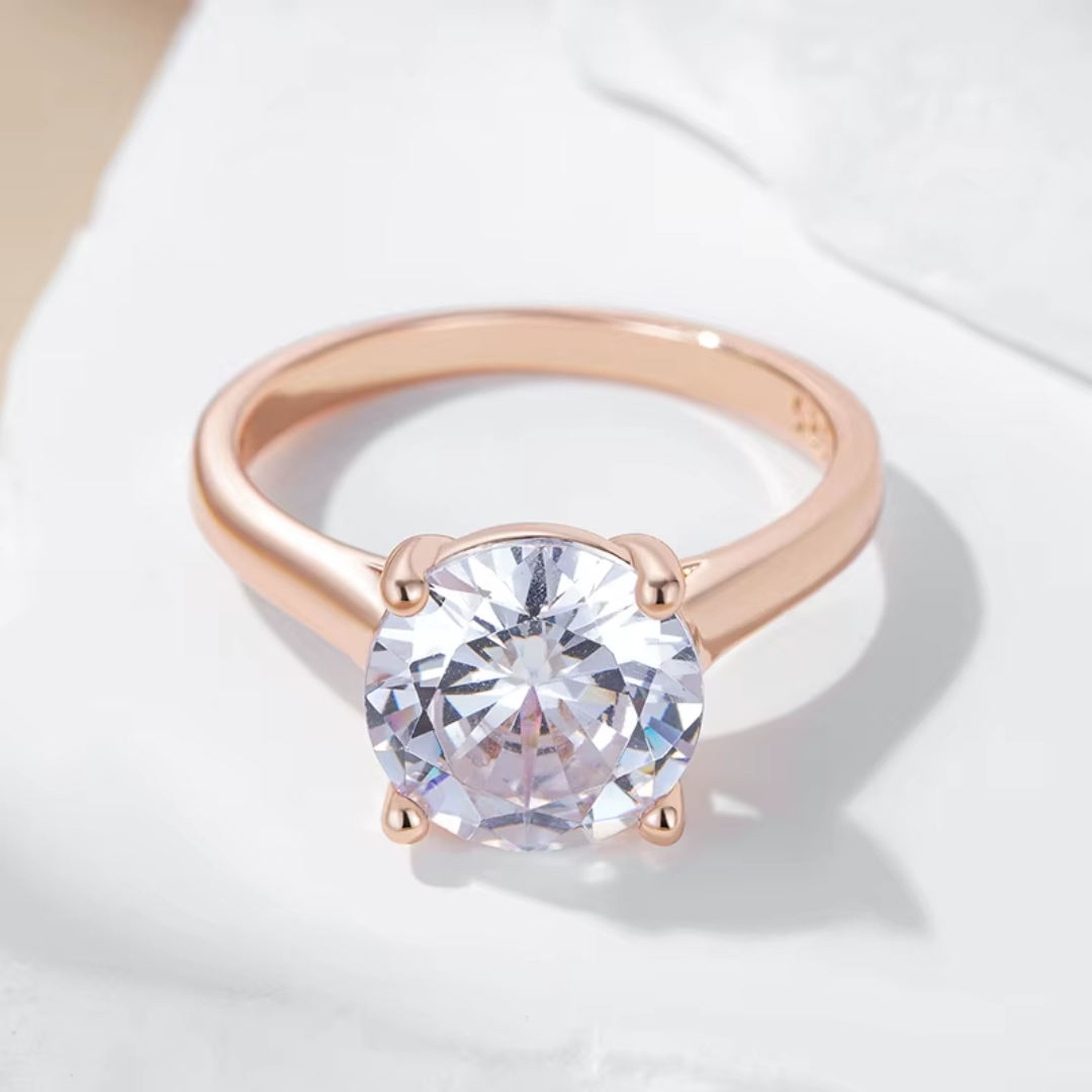 Bague Classique en Or Rose avec Cristal Transparent