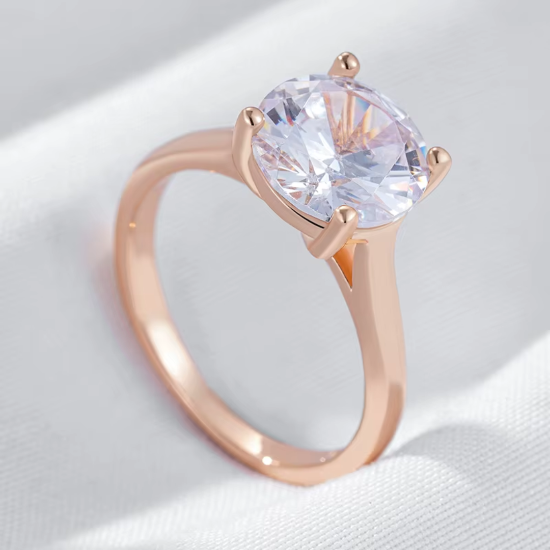 Bague Classique en Or Rose avec Cristal Transparent