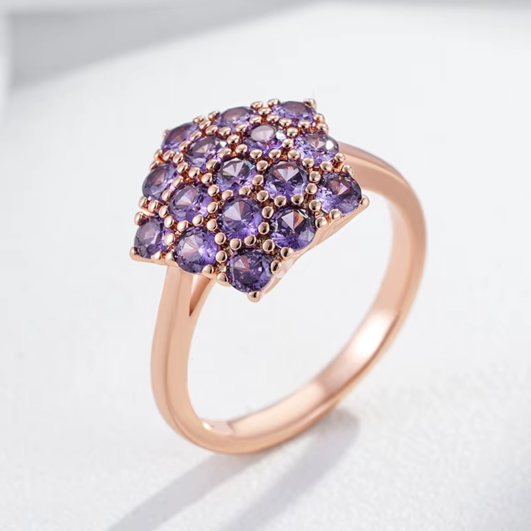 Bague Luxe en Or Rose avec Cristaux Violets