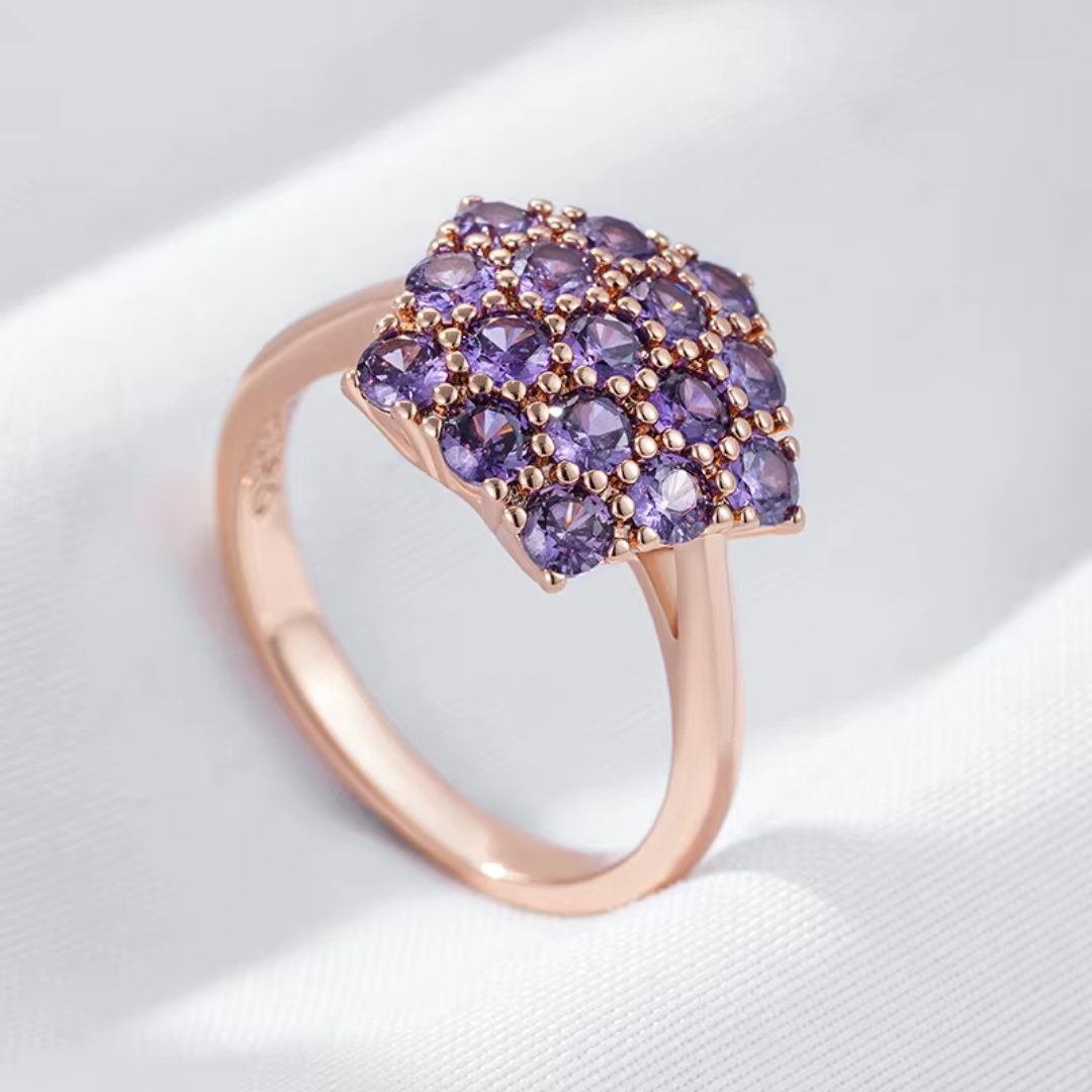 Bague Luxe en Or Rose avec Cristaux Violets