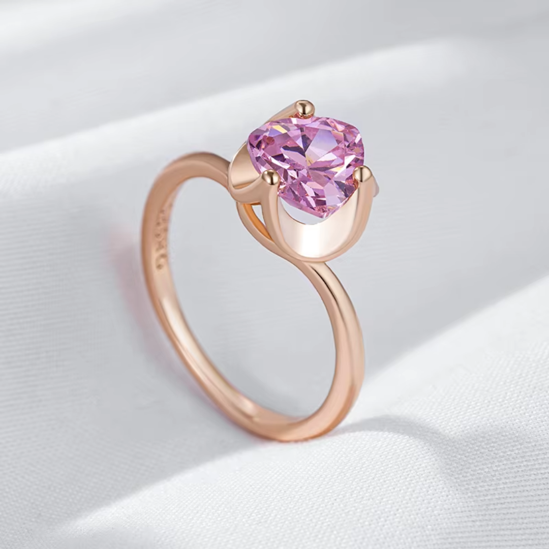 Bague Solitaire Cœur Rose en Or Rose