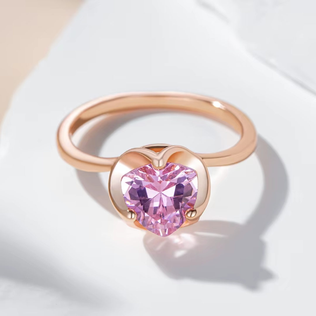 Bague Solitaire Cœur Rose en Or Rose