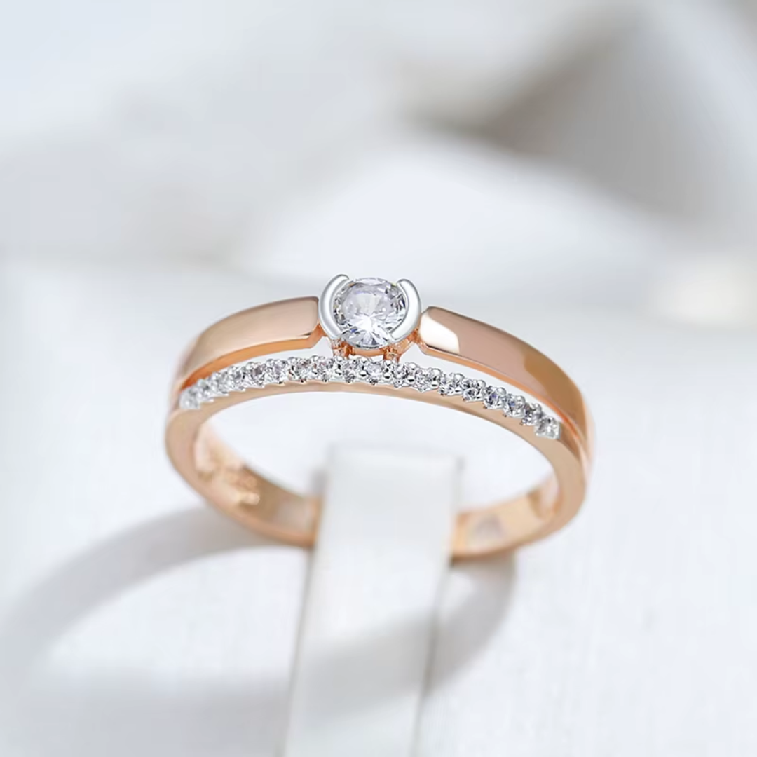 Bague Solitaire en Or Rose avec Zirconias Étincelants