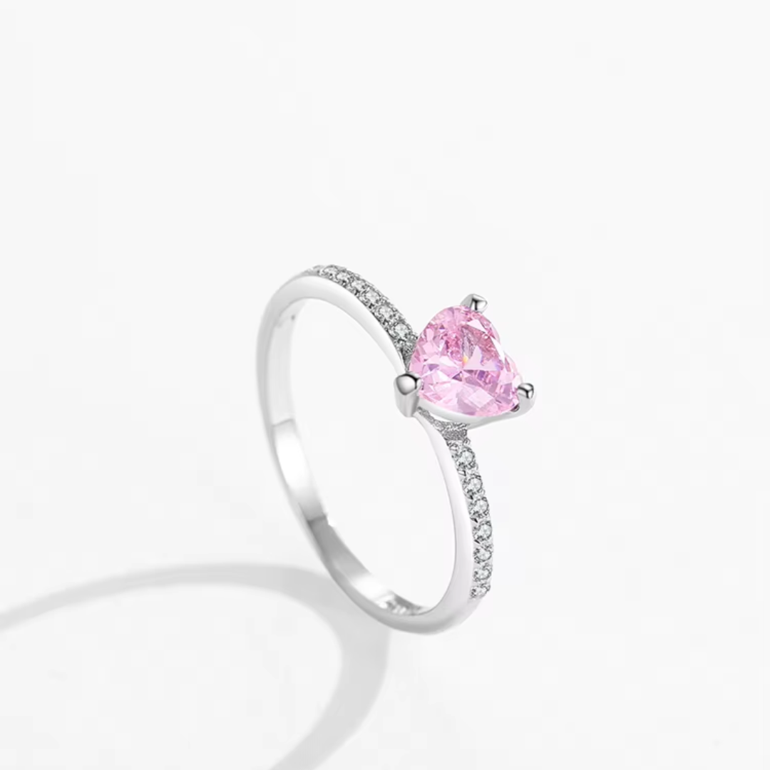 Bague en Argent avec Cristal Cœur Rose