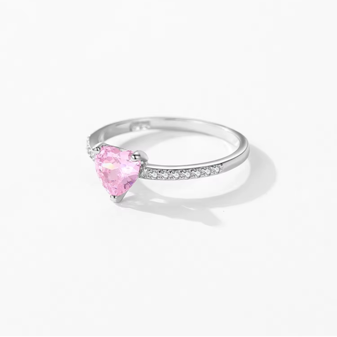 Bague en Argent avec Cristal Cœur Rose