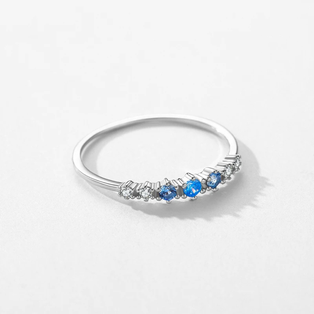 Bague en Argent avec Cristaux Bleus et Zirconias