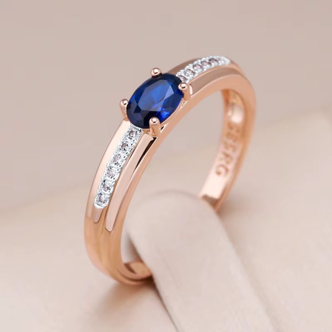 Bague en Or Rose avec Cristal Bleu