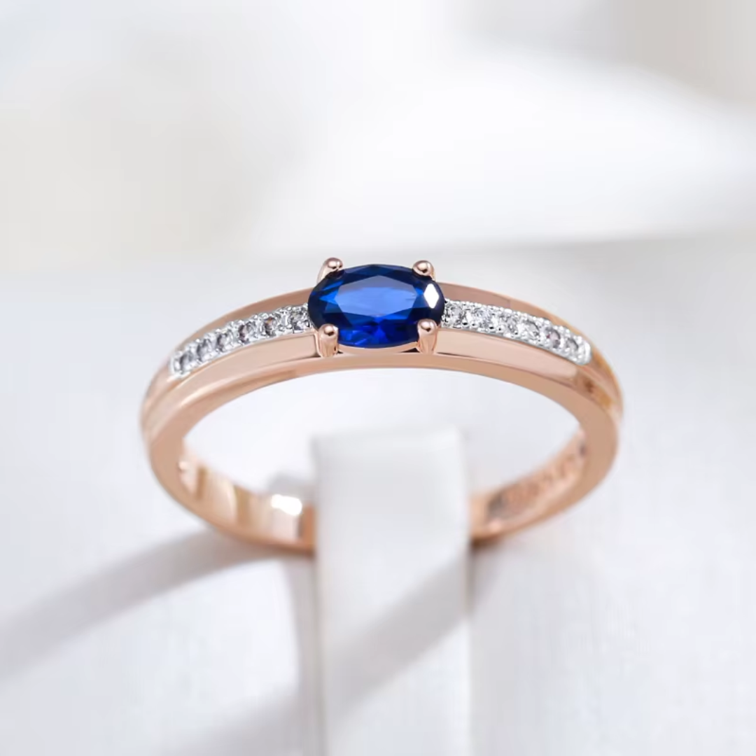 Bague en Or Rose avec Cristal Bleu