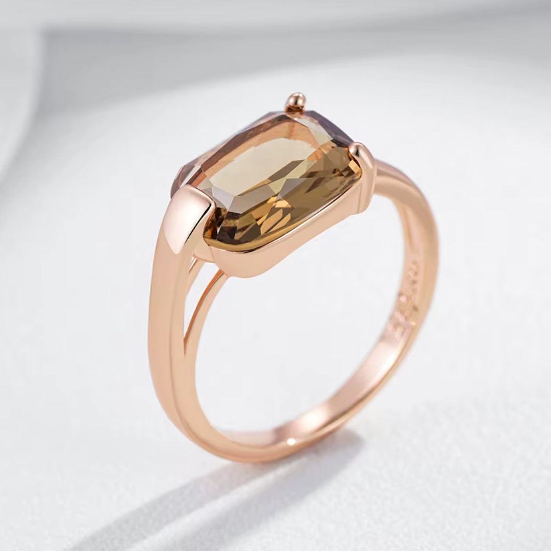 Bague en Or Rose avec Cristal Champagne