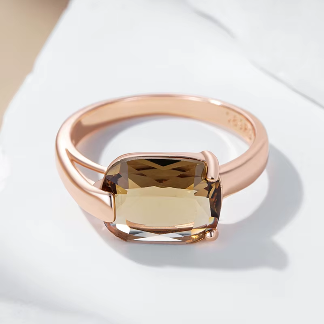 Bague en Or Rose avec Cristal Champagne