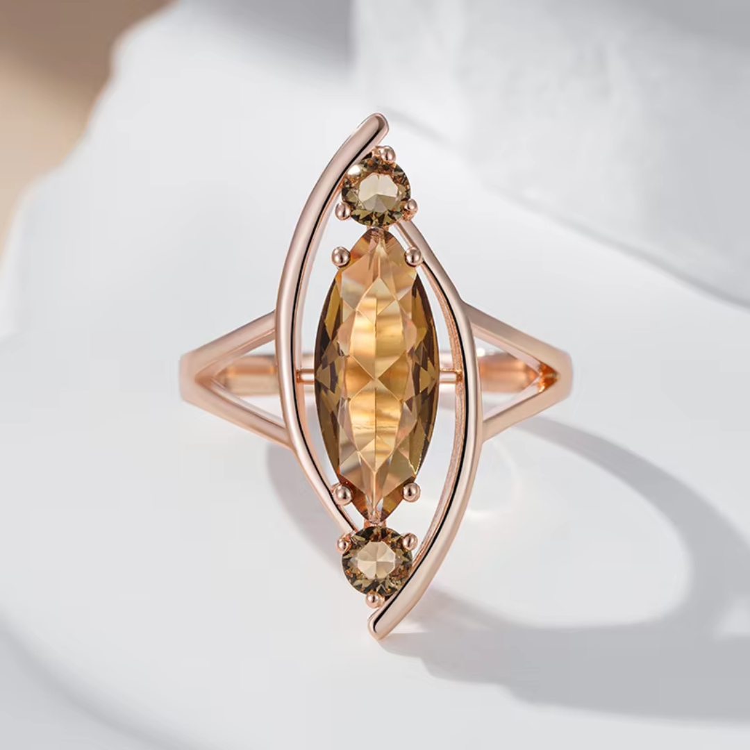 Bague en Or Rose avec Cristaux Ambre