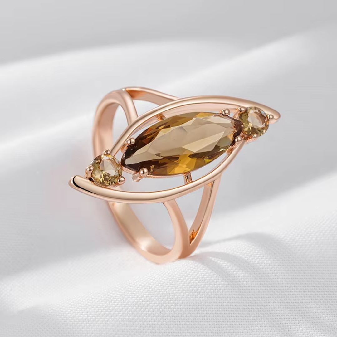 Bague en Or Rose avec Cristaux Ambre