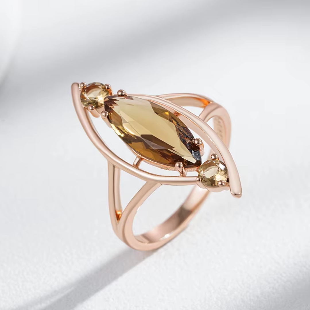 Bague en Or Rose avec Cristaux Ambre