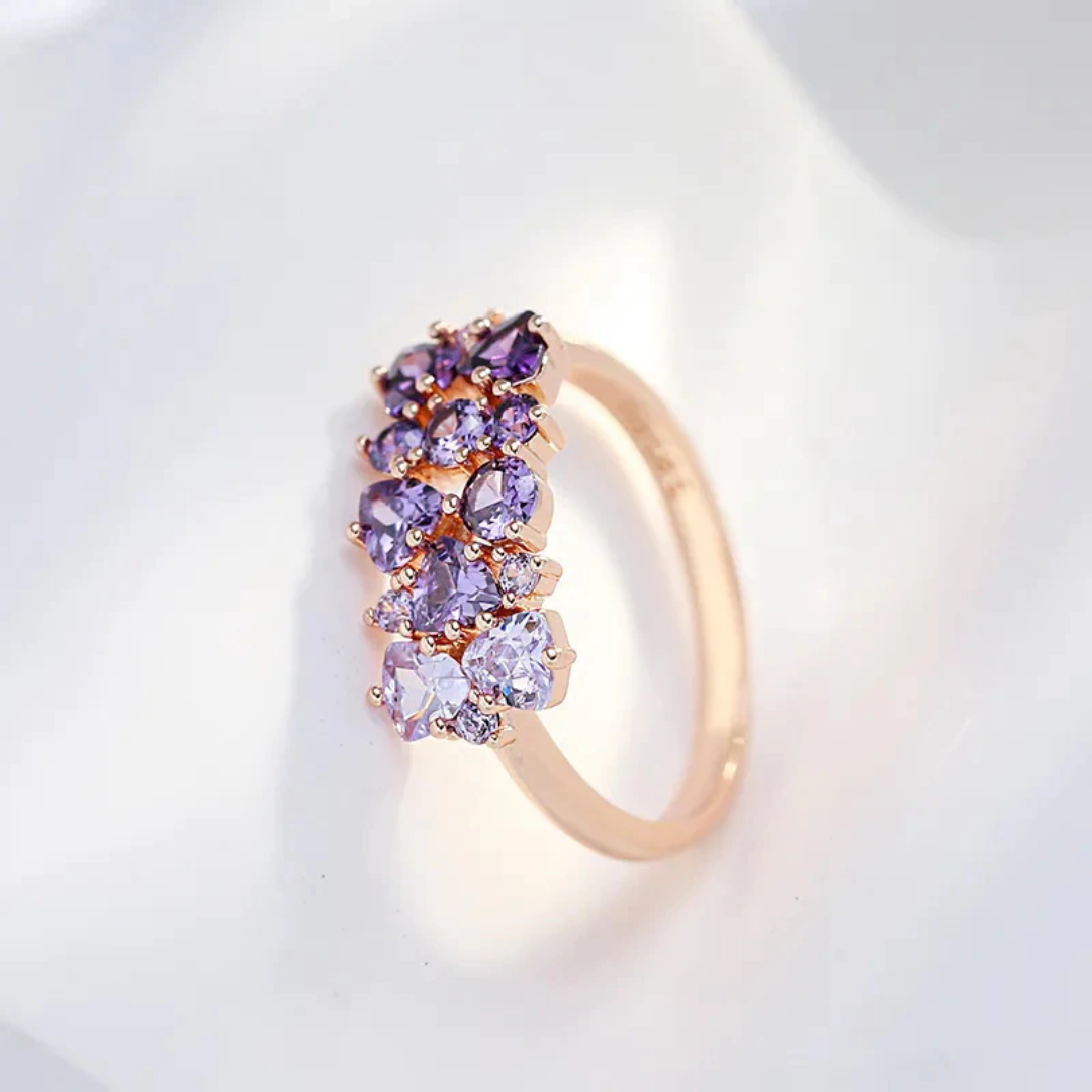 Bague en Or Rose avec Cristaux Violets