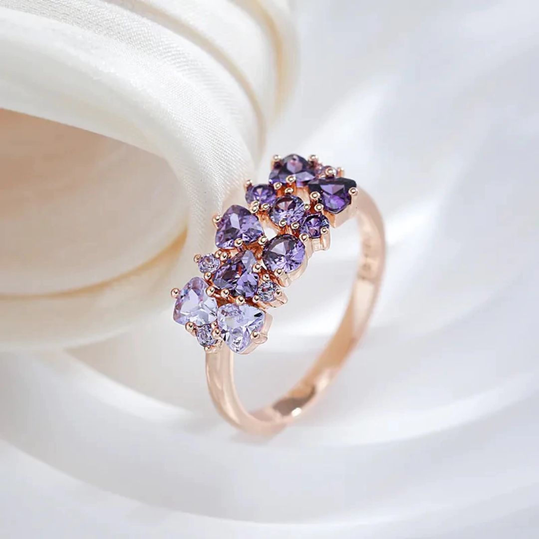 Bague en Or Rose avec Cristaux Violets