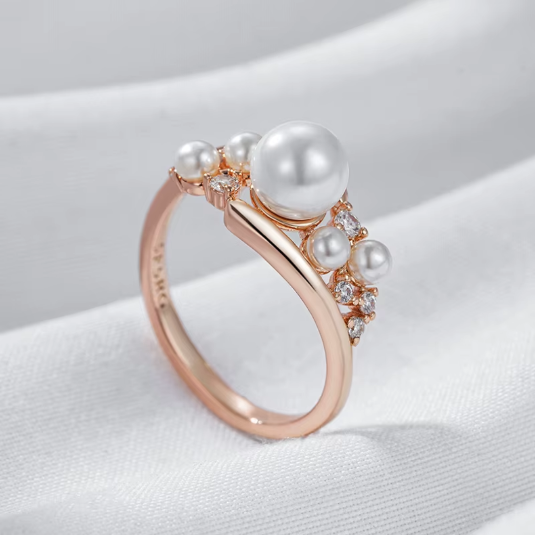 Bague en Or Rose avec Perles et Cristaux