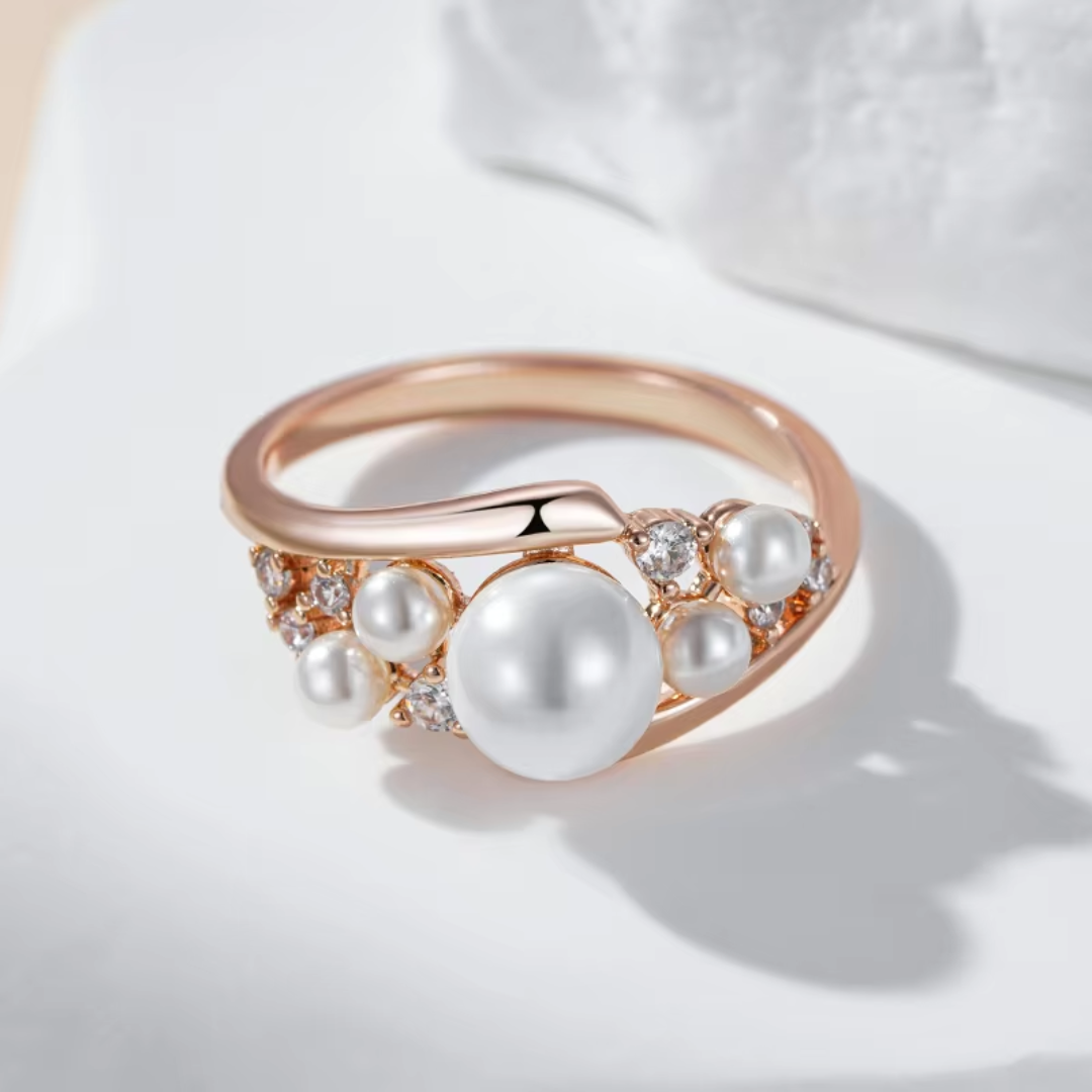 Bague en Or Rose avec Perles et Cristaux