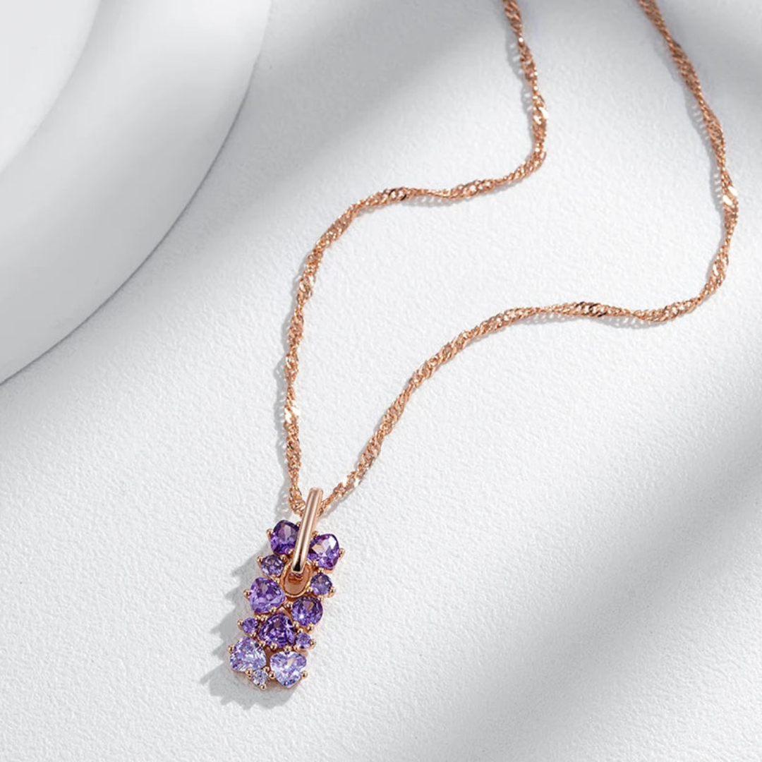 Collier en Or Rose avec Cristaux Violets