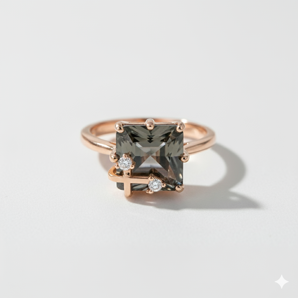 Bague Sophistication en Or Rose avec Cristal Bleu et Détails en Zircones