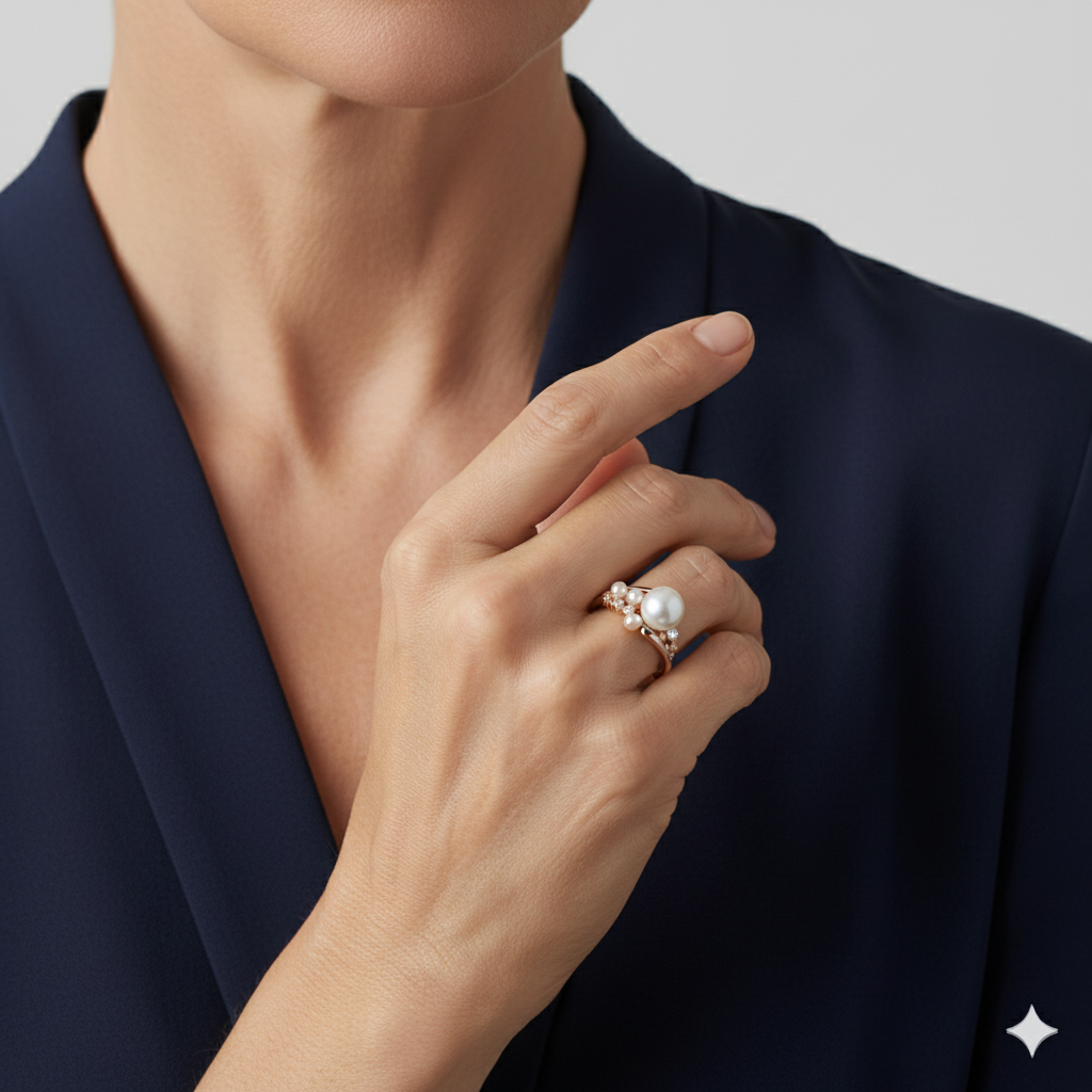 Bague en Or Rose avec Perles et Cristaux