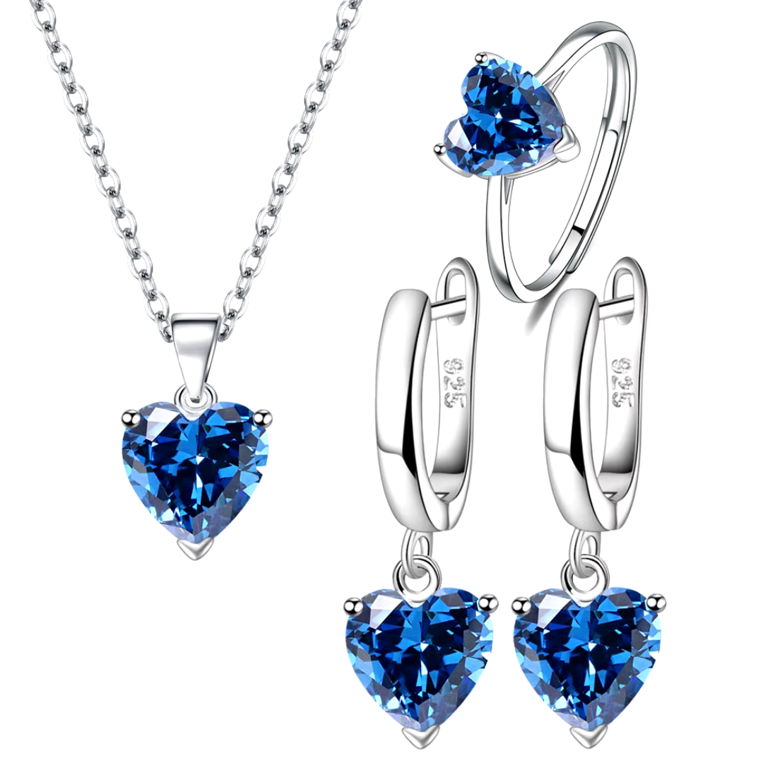 Ensemble Coeur Brillant - Collier, Bague et Boucles d’Oreilles