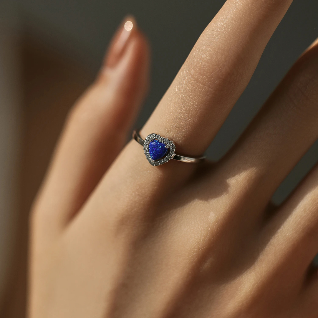 Parure en Argent avec Cœurs d’Opale Bleue et Zirconias
