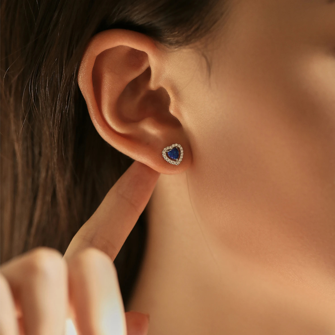 Parure en Argent avec Cœurs d’Opale Bleue et Zirconias