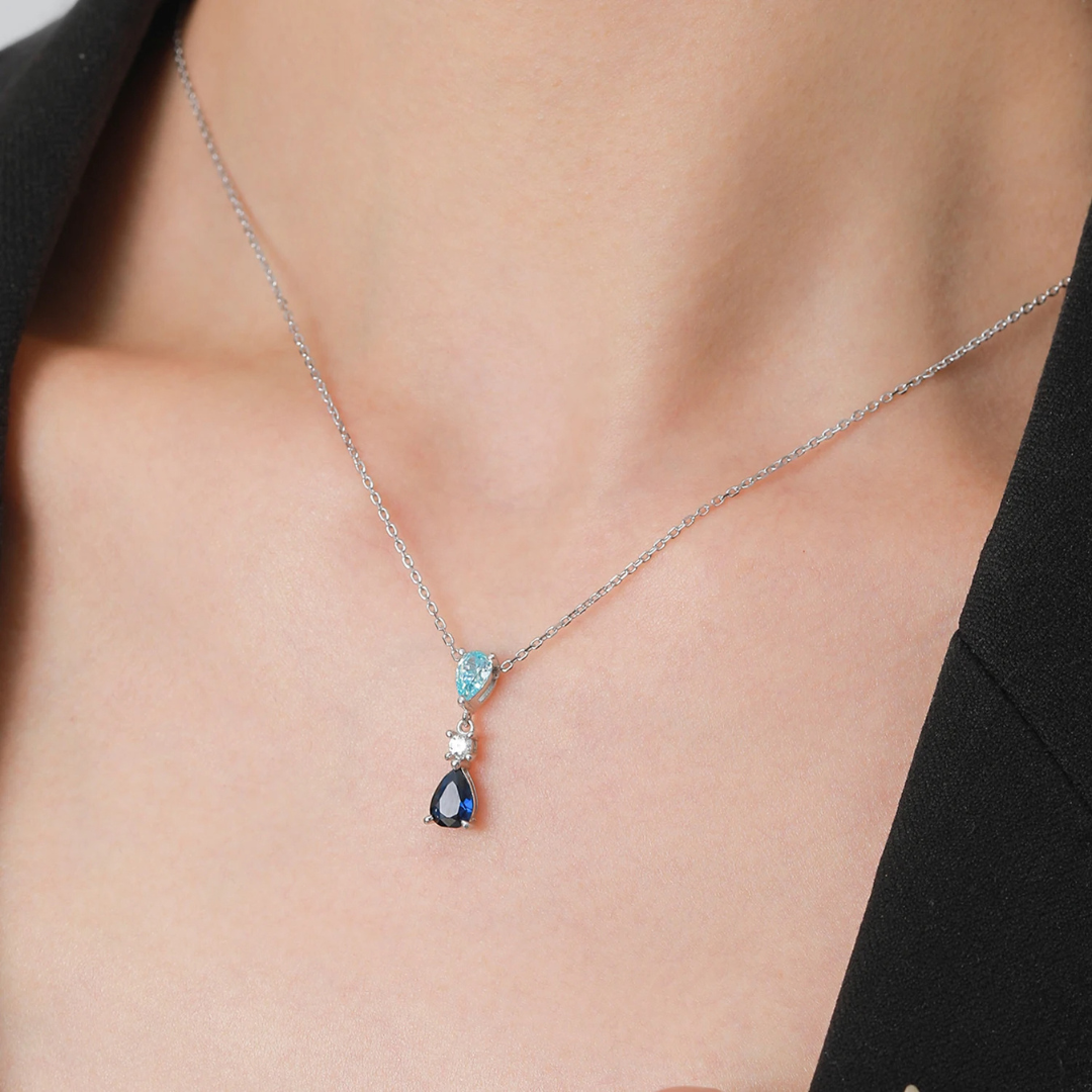 Parure en Argent avec Gouttes de Cristaux Bleus et Zirconias